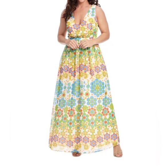 ModCloth Size Medium Retro Floral Chiffon Maxi Dress - Picture 1 of 7